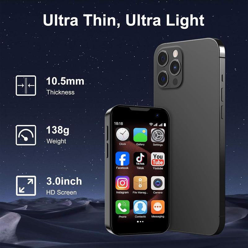 Mini Phone Unlocked Mini Smartphone for Kids 3.0" HD Touch Screen Smallest Cell Phone Quad Core Dual Sim Card Face ID Android Compact Small Mobile Phones for Student Pocket 2GB+16GB Blue
