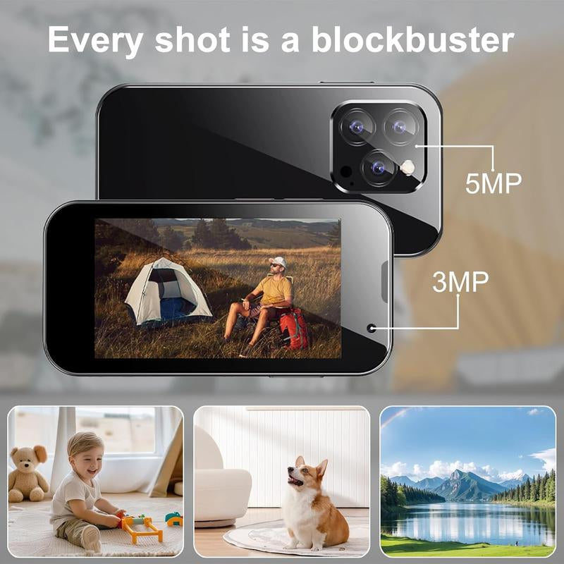Mini Phone Unlocked Mini Smartphone for Kids 3.0" HD Touch Screen Smallest Cell Phone Quad Core Dual Sim Card Face ID Android Compact Small Mobile Phones for Student Pocket 2GB+16GB Blue