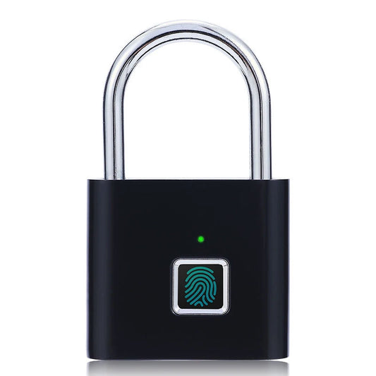 Black Silver USB Rechargeable Smart Lock with Fingerprint Recognition and Quick Unlock - Zinc Alloy Metal High-Security Padlock